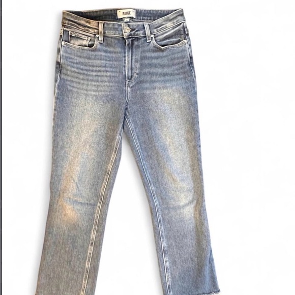 Paige High Rise Light Wash Straight Leg Denim Jeans Raw Hem size 28 Sz 6 - Picture 4 of 8